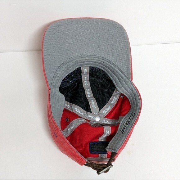 Titleist Baseball Cap Golf Hat Embroidered Adjustable Leather Metal Coral - Picture 7 of 10